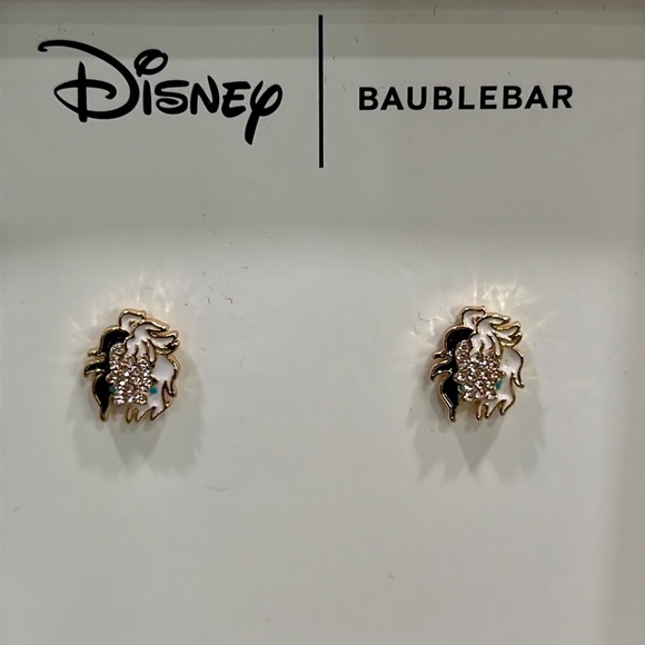 Disney BaubleBar CRUELLA DE VIL Stud Pave Stud Earrings Trending NEW Villains - Picture 1 of 7